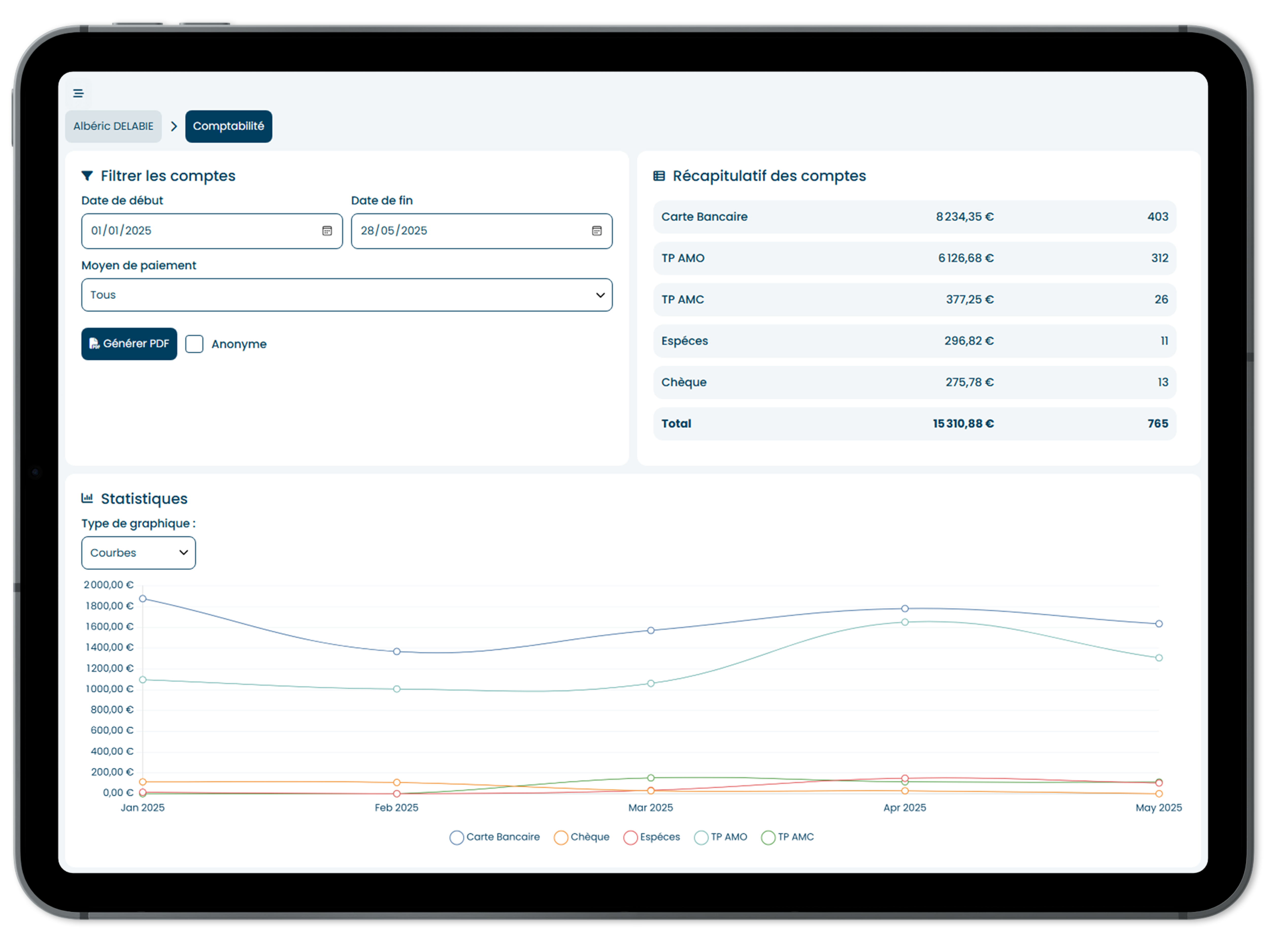 Interface de comptabilité sur MacBook