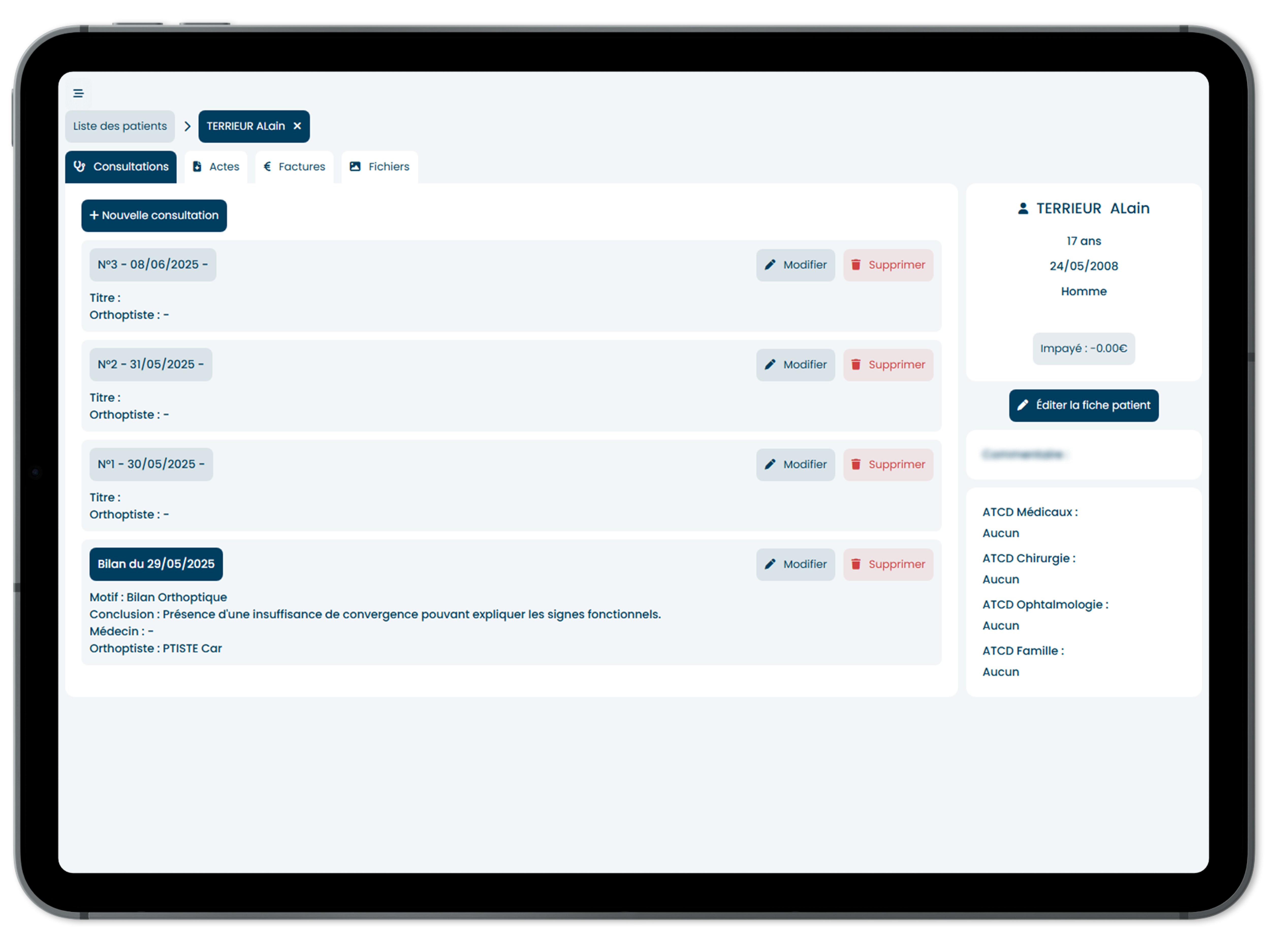 Interface d'export et partage sur iPad