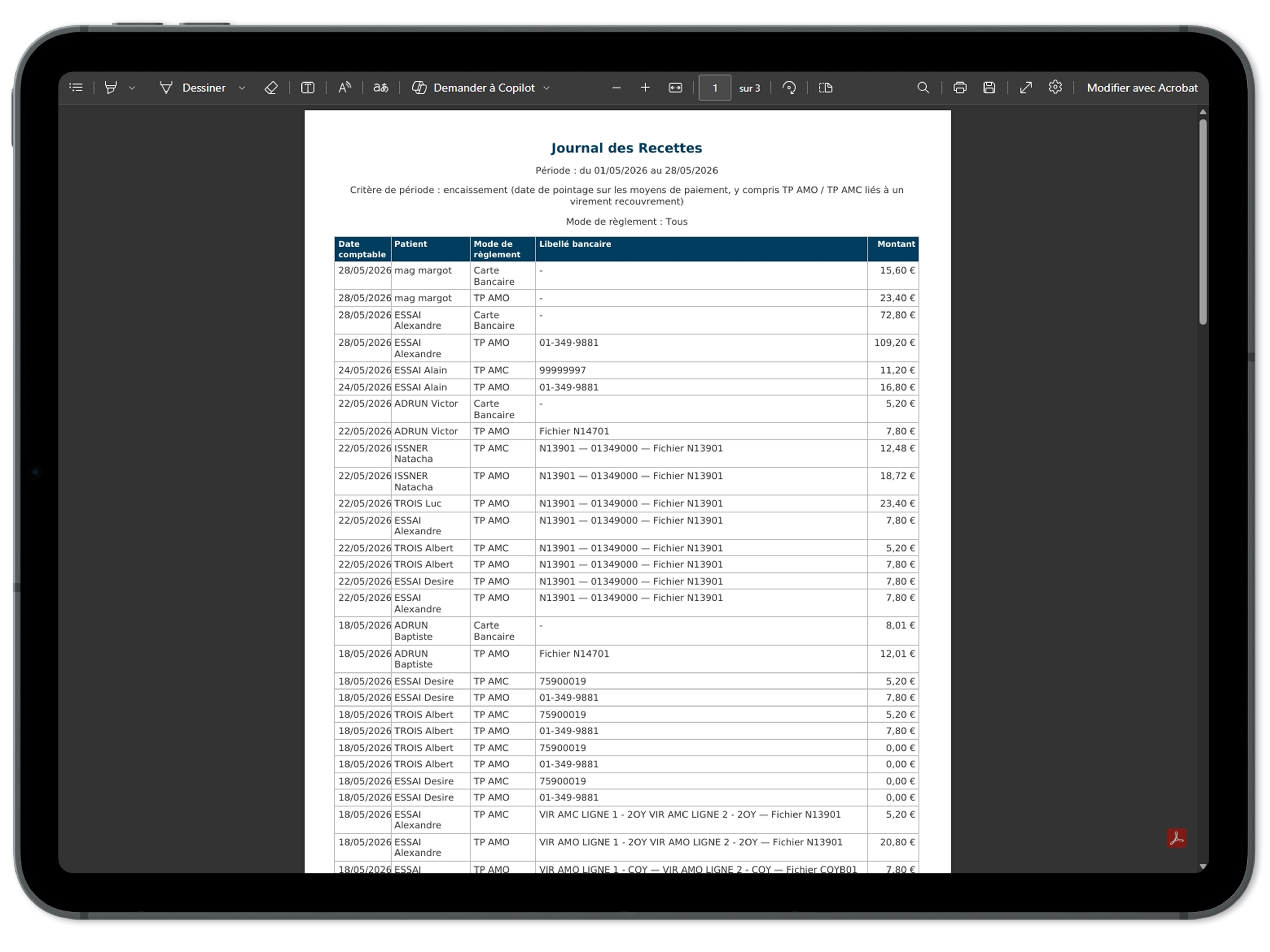 Export du journal des recettes sur iPad