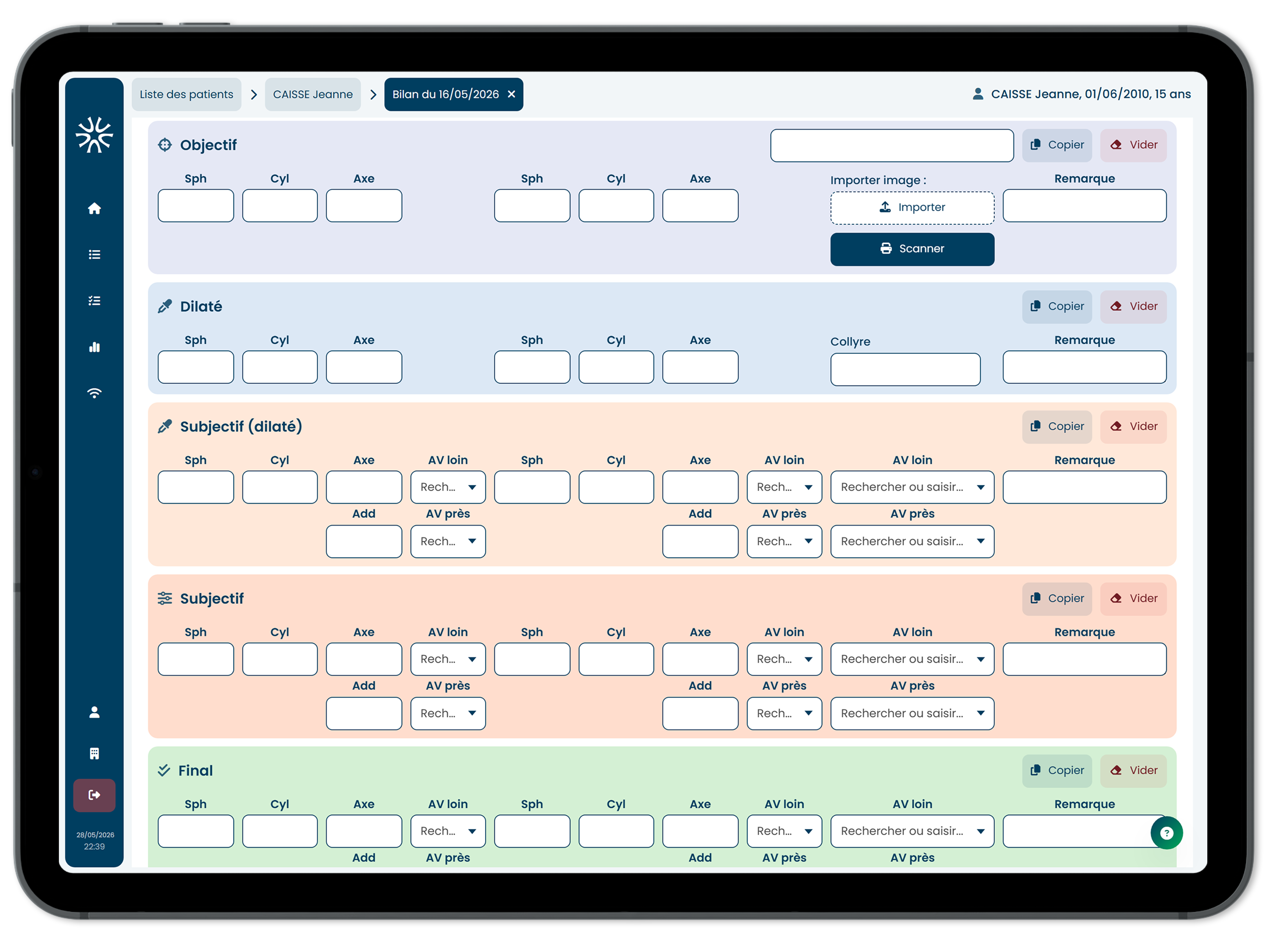 Saisie clinique des consultations et bilans sur iPad