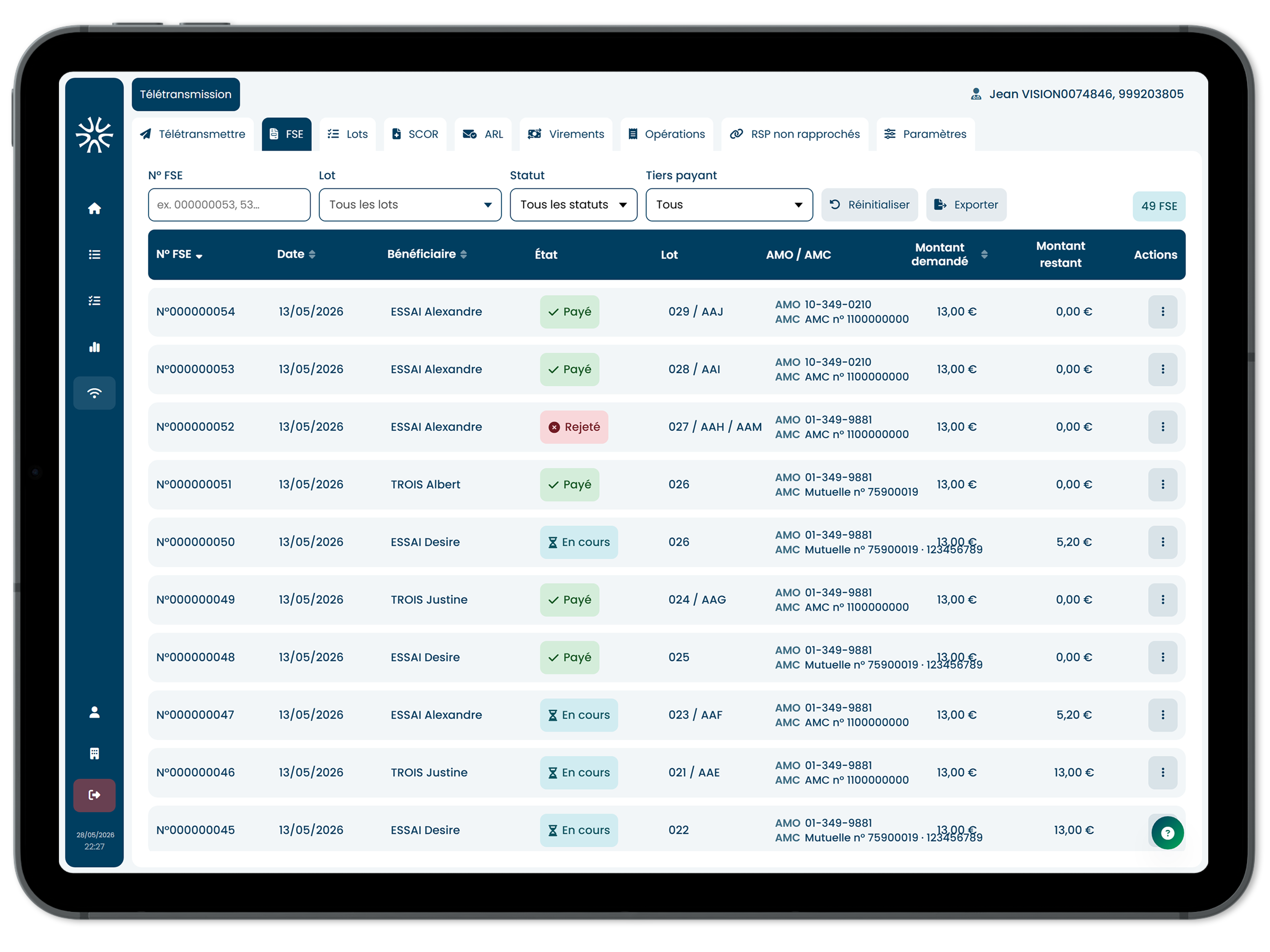 Suivi des paiements et télétransmission FSE sur iPad